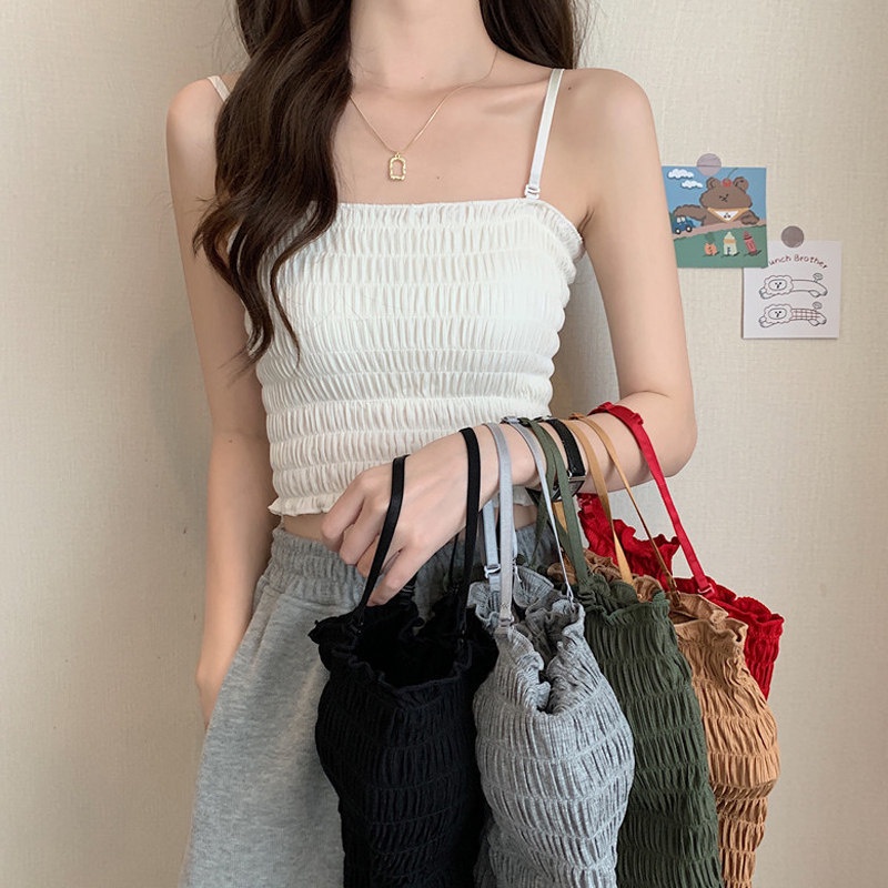 BEE - Tanktop Bra Kemben Tali Lepas Pasang Korean Style Tengtop Kerut Crop Top Bra 902