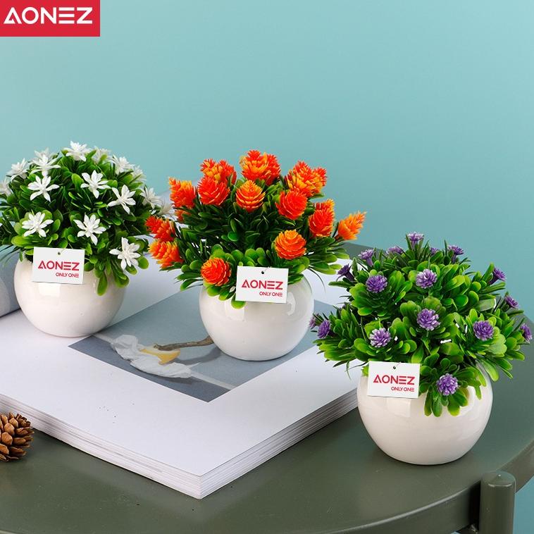 J60I Aonez bunga hias bunga artificial bunga mini hiasan tanaman kaktus hias dengan pot