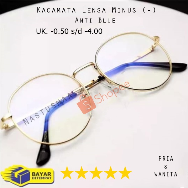 Kacamata Minus Antiradiasi Uk. -0.50 sd -4.00 Oval Warna Gold Elegan Kaca Mata Rabun Jauh Blueray Korea Style Unisex NOCASE