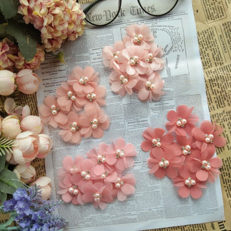 RS11 READY SIAP KIRIM aplikasi bunga handmade DAHLIA 4CM hiasan aksesoris kebaya gaun pengantin murah