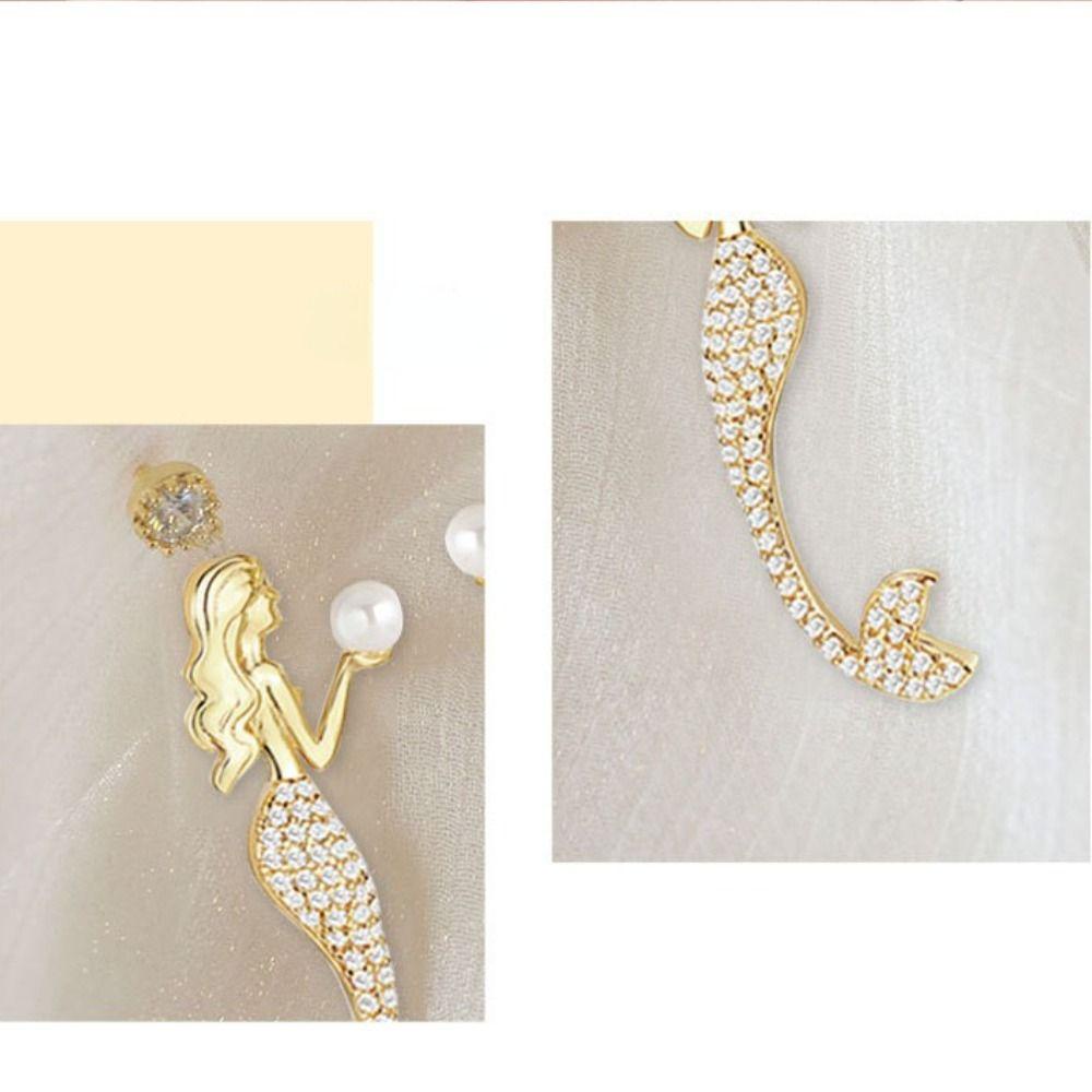 NEEDWAY Needway Mermaid Eardrop Mewah Kristal Mutiara Perjamuan Perhiasan Berlian Imitasi Gaya Korea Anting