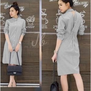 [Beauty stripe VE]dress wanita katun stripe - Hitam
