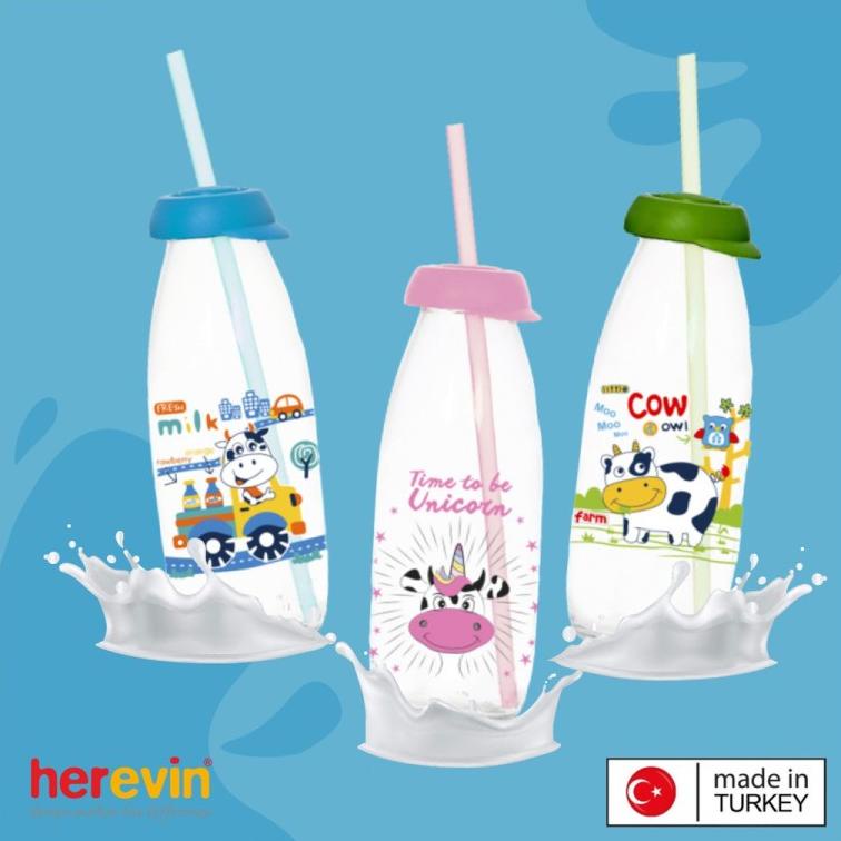 BOTOL SUSU MOTIF /BOTOL KACA  DENGAN SEDOTAN/ DECORATED 500ml HEREVIN