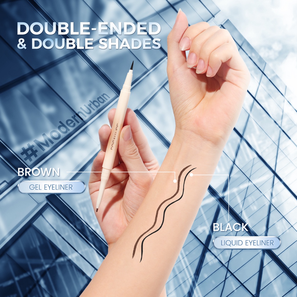 FOCALLURE Double-Ended 2-In-1 Eyeliner Waterproof Quick Dry Liquid Eyeliner &amp; 1.7mm Gel Eyeliner Long-Lasting High Pigment