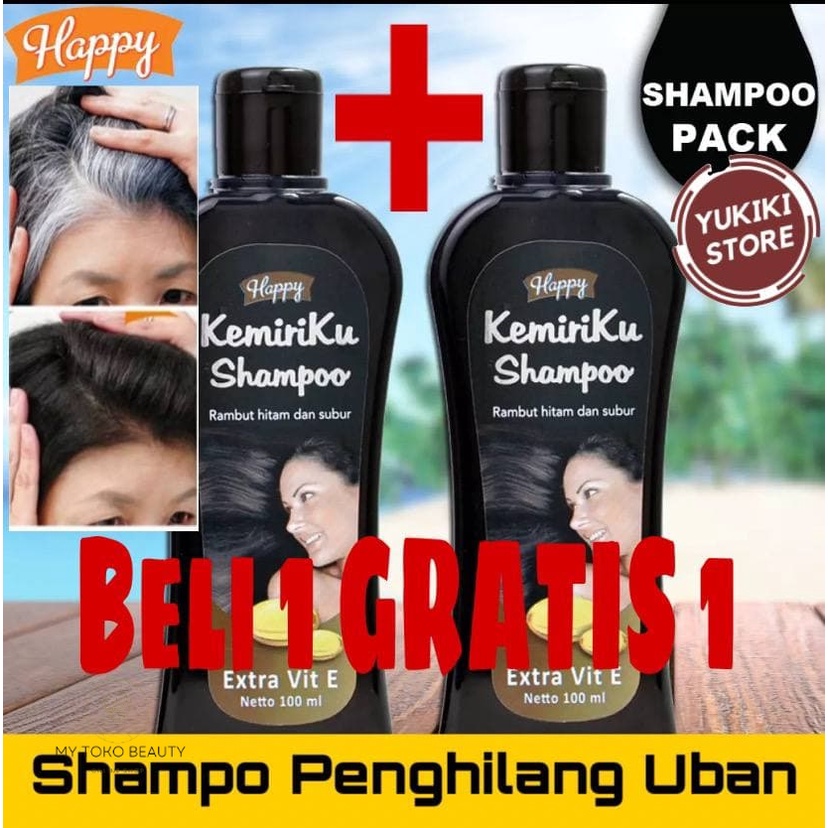 ( BELI 1 GRATIS 1 ) SHAMPO PENGHITAM RAMBUT , HAPPY KEMIRIKU SHAMPOO / SAMPO / Shampo kemiri happy O