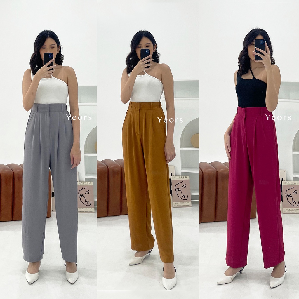 Yeors -  Celana Crinkle Pants Versi Pertama - Wide Leg Highwaist Cullote Milly Pants - Office Work Pants - Celana Murah Basic Kantor Formal Kasual Wanita - Office Work Trouser - Loungewear Casual Pants - Petite Pants - Celana untuk Wanita Pendek