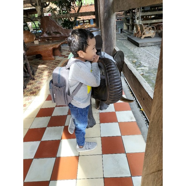 Baglist abu grey tas anak bordir nama custom backpack paud tk sekolah