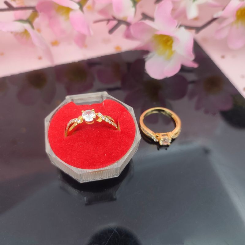 Cincin yaxiya batu permata silang lapis emas anti karat