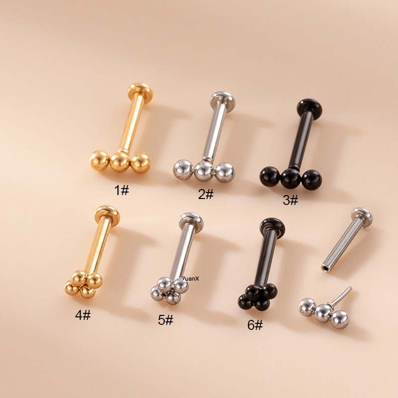 1pc Anting Tindik Bibir 16 Bola Stainless Steel Untuk Priawanita