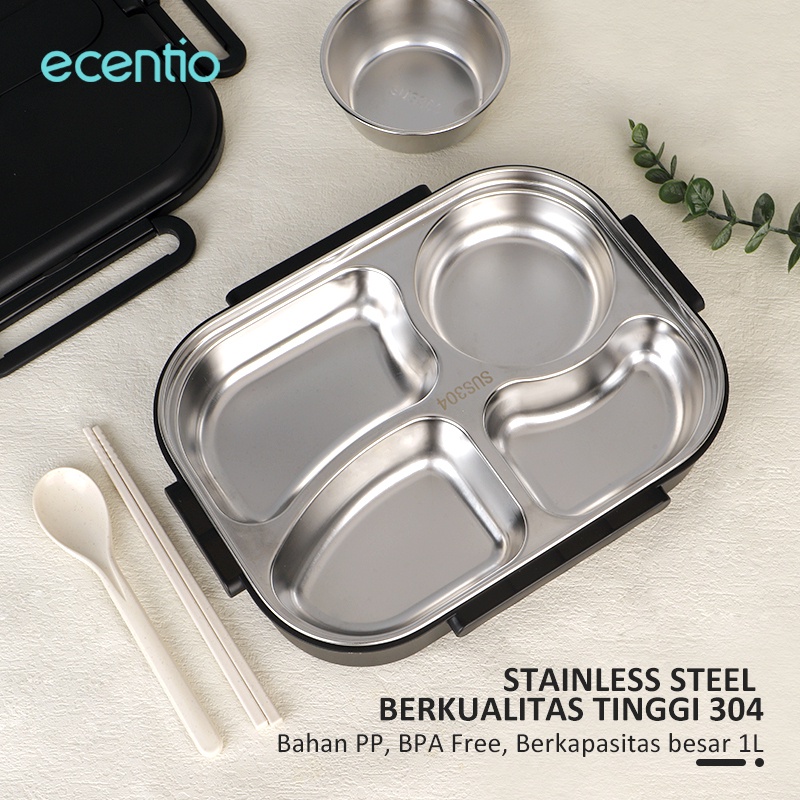 ecentio lunch box stainless /Kotak Makan 4 Sekat Tahan Panas Dan Anti Tumpah tempat makan