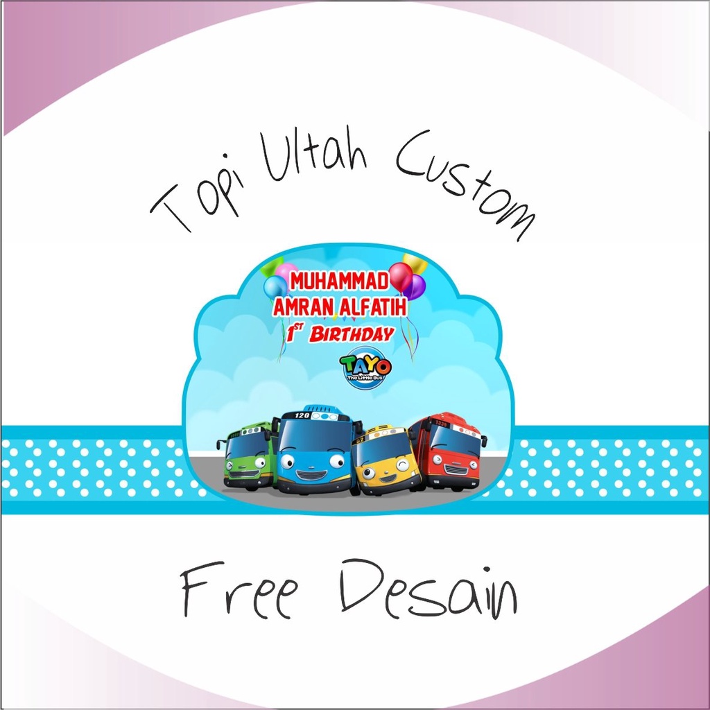 Topi Ulang Tahun / Topi Ultah  Tema Tayo Custom Desain Free