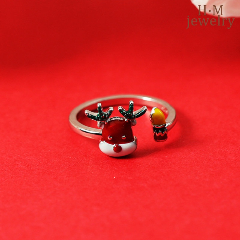 Cincin Model Terbuka Desain Rusa Natal Bahan S925 Silver