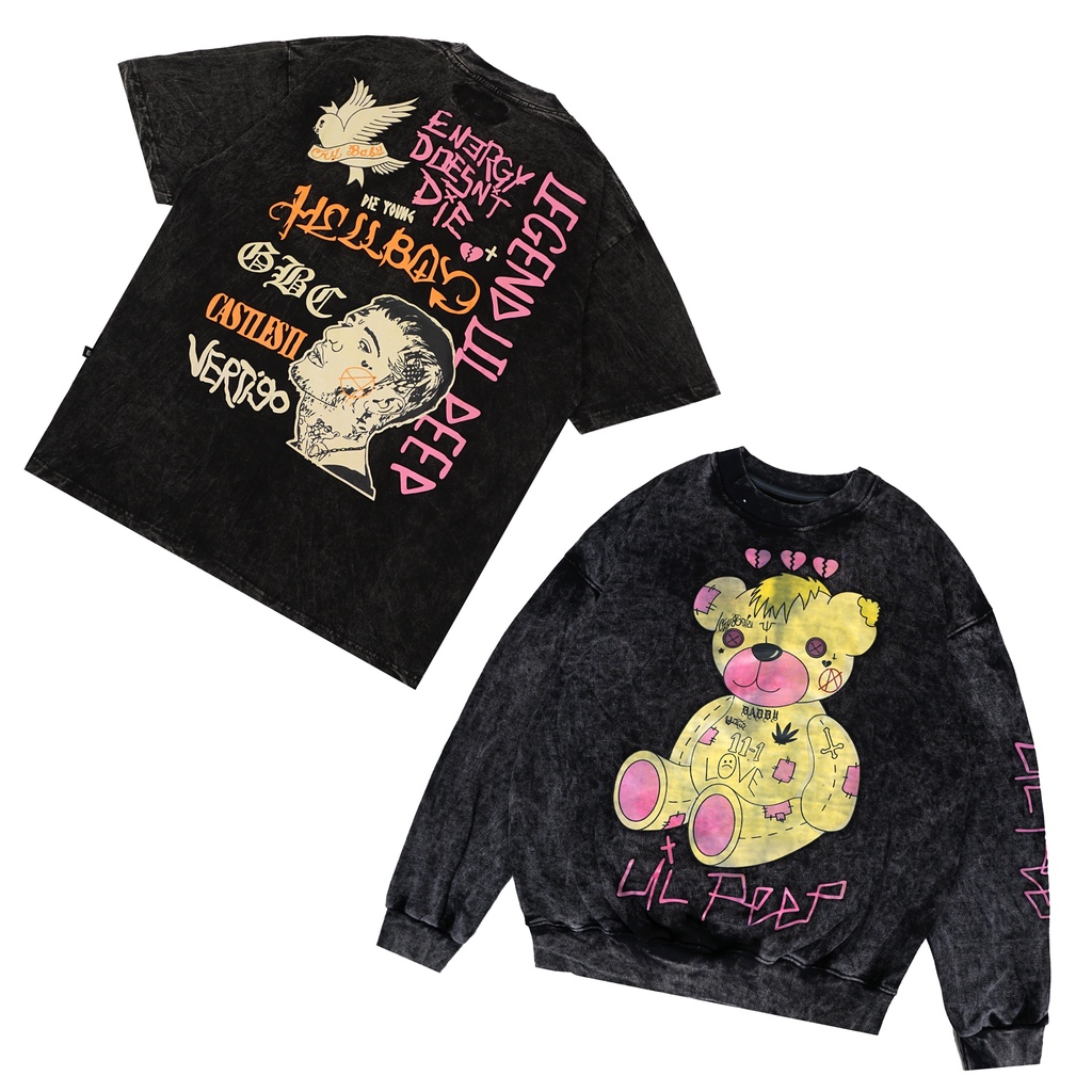 MFS SWEATER X T-SHIRT / LIL PEEP / BEAR / OVERSIZE /  ACID WASH