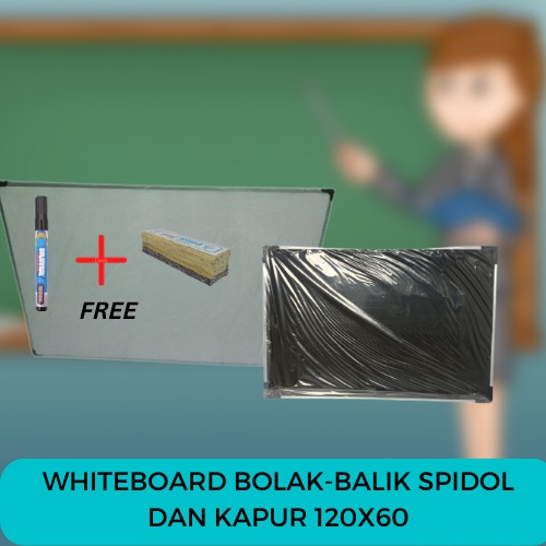 

Whiteboard / Papan Tulis 60X120 Gantung Bolak-Balik Spidol dan Kapur Tulis ukuran besar