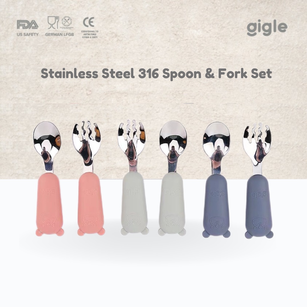 Gigle Baby Stainless Steel 316 Spoon &amp; Fork Set Alat Makan Bayi