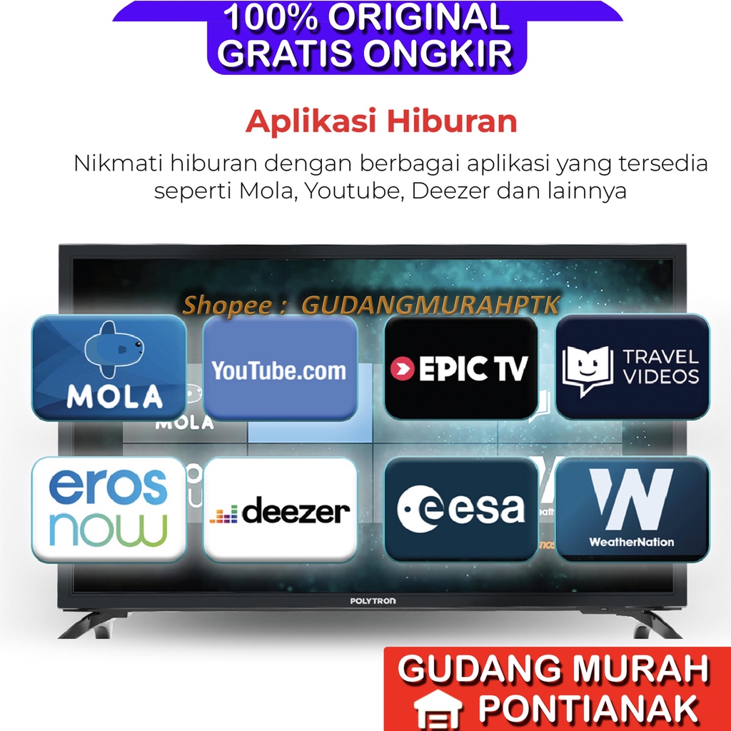 POLYTRON TV LED 24Inch Easy Smart TV PLD-24MV1859 Bisa Miracast televisi LED DIGITAL DVB T2