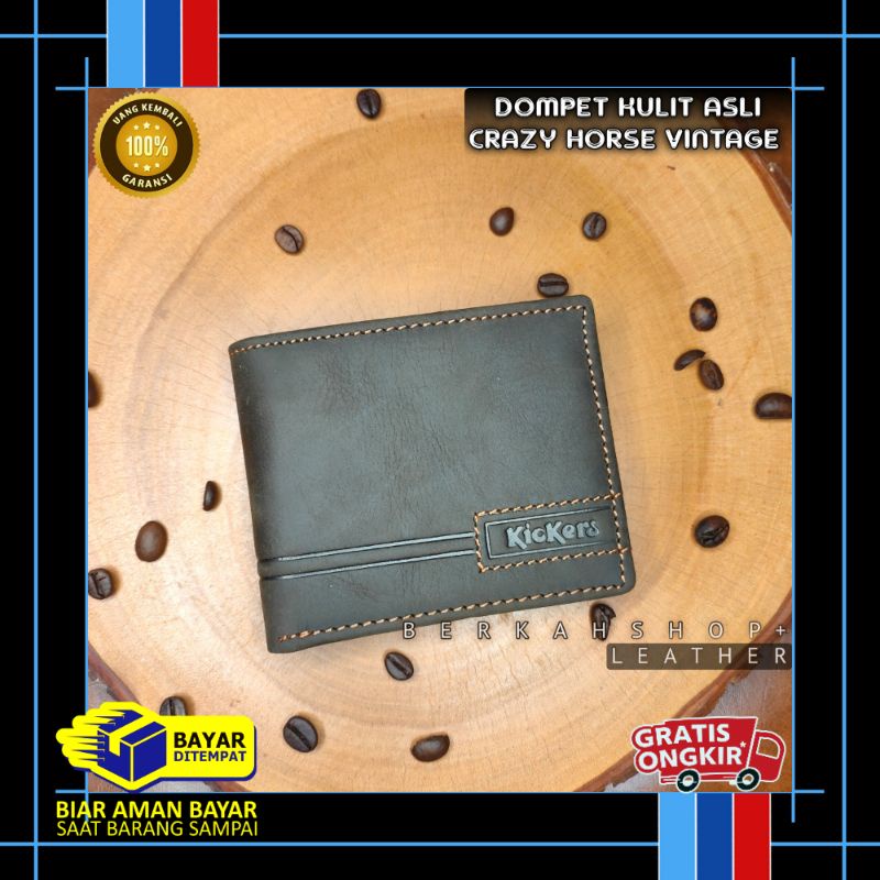 Dompet Pria Kulit Asli Vintage Crazy Horse Garut Original Branded 100% Tebal Bermerek Kickers Extra 