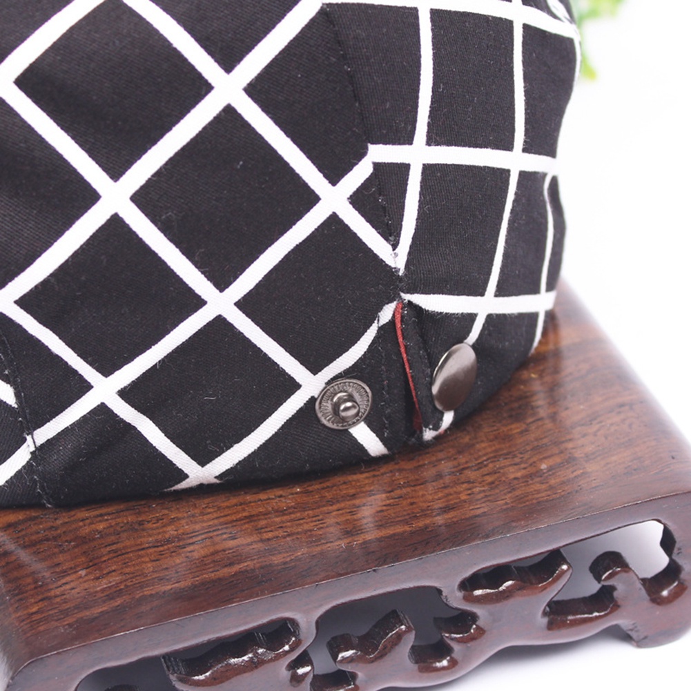 Topi Baret Adjustable Motif Kotak-Kotak Bahan Katun Untuk Pria Dan Wanita