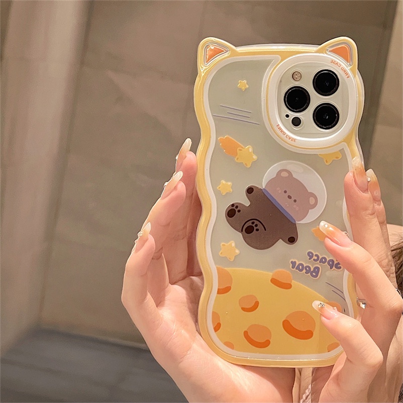 Casing Soft case Compatible for iPhone 14 13 12 11 Pro Max X Xr Xs Max SE 2020 8 7 6 6s Plus Bahan Kulit Strawberry Bear Bunny Soft Phone Case All-inclusive Camera bumper Anti-fall shockproof Soft Case Transparent Cat Ears Protective Cover