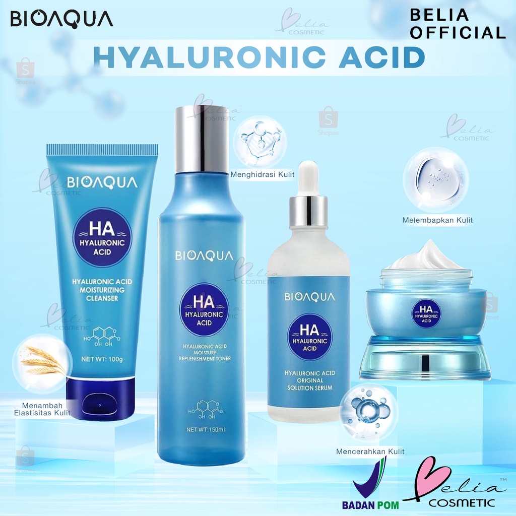 ❤ BELIA ❤ BIOAQUA Hyaluronic Acid Moisturizing Cream Krim wajah | Moisture Replenishment Toner | Clenaser | Solution Serum | BPOM