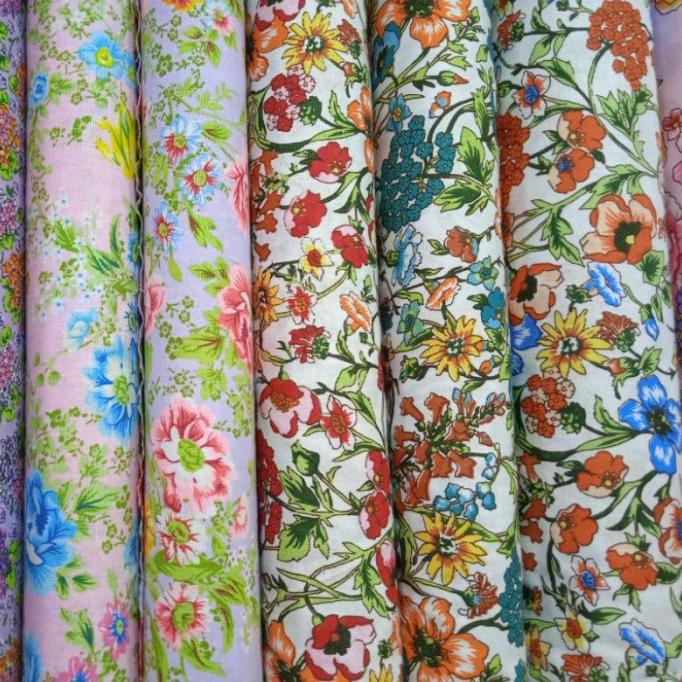 1 meter kain katun lokal motif bunga kain katun motif kembang