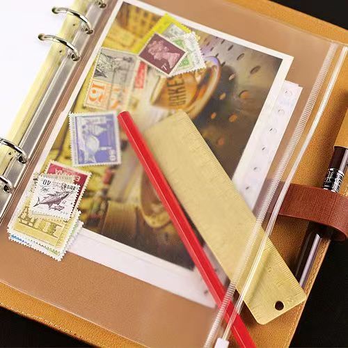 A5/A6 Binder Zipper Bag 6 Ring Organizer Isi Pocket Binder Kantong Alat Tulis Sleeve Card Bagbudgeting keuangan