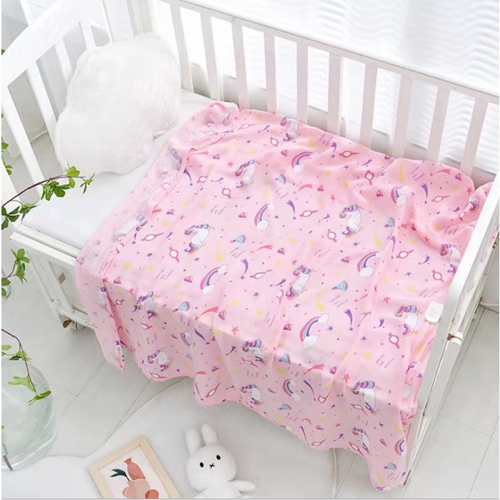 Selimut Dewasa Kain Bedong dan Selimut Muslin & Swaddle murah (import) - Pink Unicorn(D2P6) Selimut 