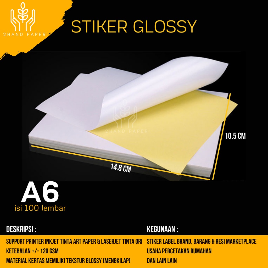 

Kertas Sticker A6 Glossy isi 100 lembar / Stiker Glossy A6 / Kertas Stiker A6 Glossy