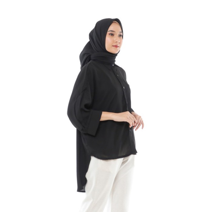 Atasan Wanita Oversized Blouse Hitam  Baju Muslim Casual Hijab