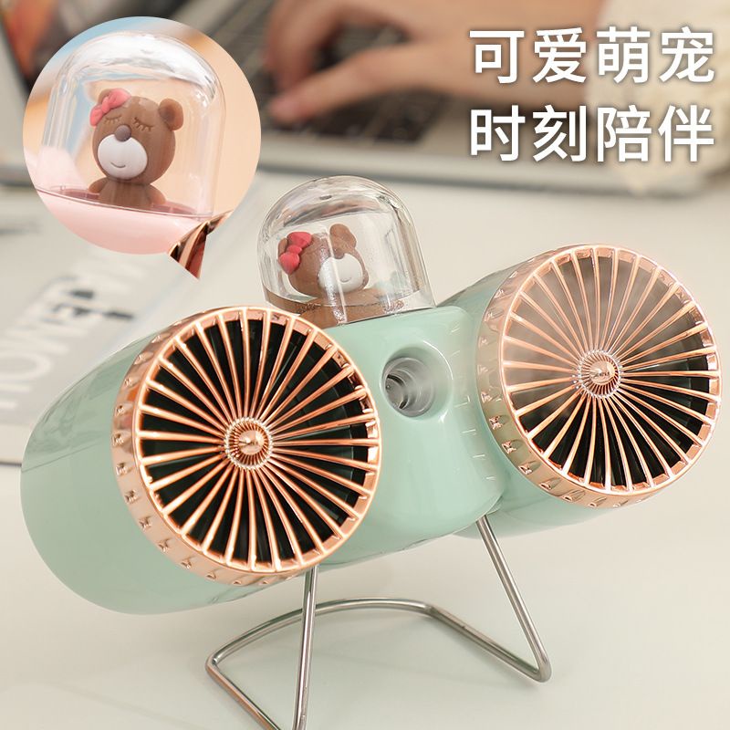 Kipas Angin  Mini Portable USB Karakter Mini Fan  Humidifier/Nano Spray Portable Lucu