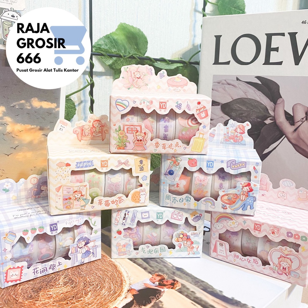 

Washi tape 1 Set isi 5 solatip sticker 5 roll set YD-5RMS stiker solatip lucu imut kado unik souvernir