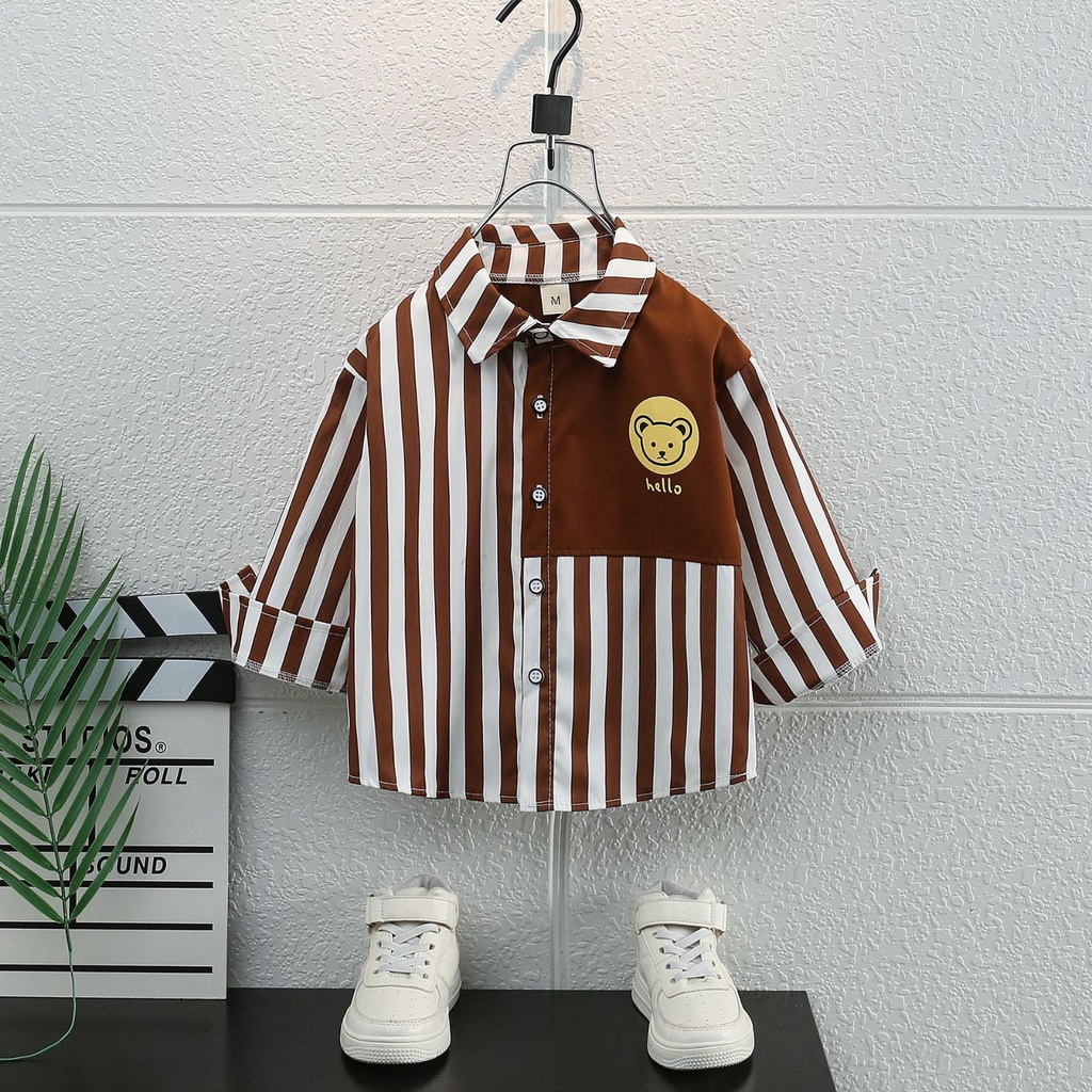HappyOliver ATASAN HELLO TEDDY EBV Kemeja Bayi anak Laki-laki import Lengan panjang Berkualitas