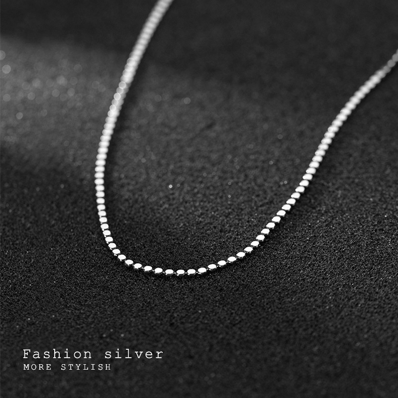 Kalung Rantai Sterling Silver 925 Hias Liontin Manik-Manik Datar Dapat Disesuaikan Untuk Wanita