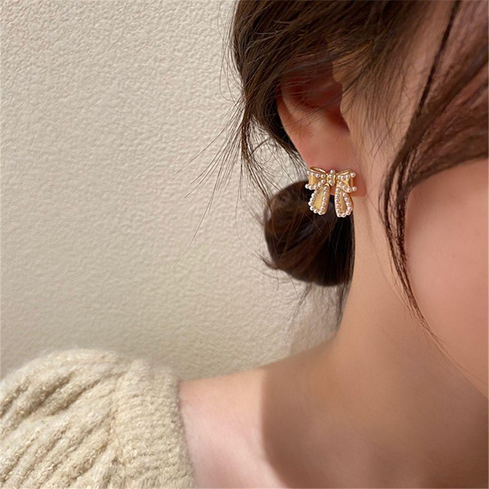 Lily Bow Earrings Fragrance Wind Gadis Wanita Musim Gugur Dan Musim Dingin Aksesoris Pesta