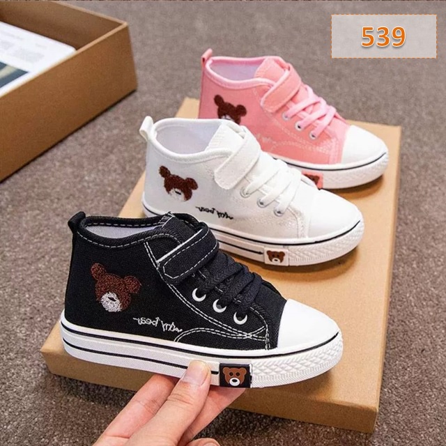 Sneakers Anak Cewek Cowok Whybear High Hitam Pink Putih (539)