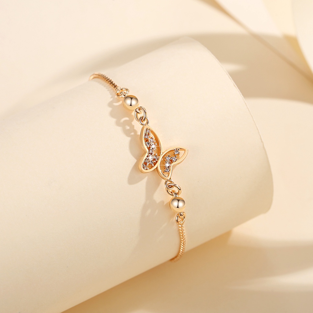 Y727 【Barang spot】Gelang Wanita kupu-kupu Kristal Zirkon Mewah Temperamen Ins Korea Gelang Serut