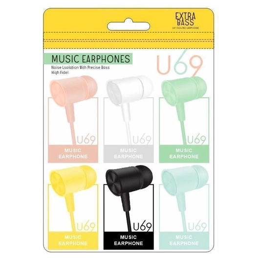 U-69 Headset MACAROON UNIVERSAL with MIC U69 Handsfree Earphone Grosir