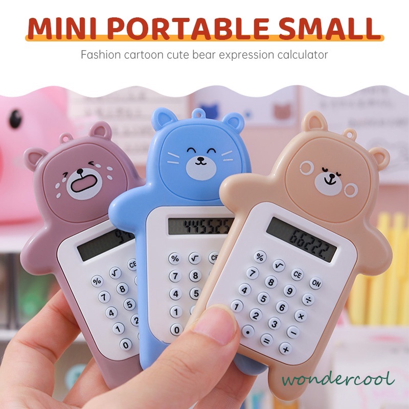 Kalkulator 8 Digit Mini Portable Motif Beruang Calculator Travel Tombol Karet / Creative Bear calculator Slim Palm Mini Student Pocket Computer Sekolah Stationary Import Warna Unik-Won