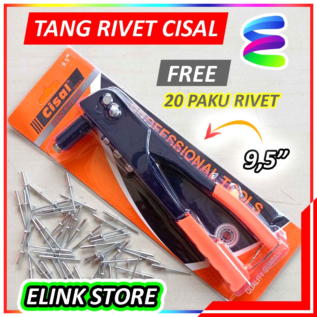 Tang Rivet CISAL 9,5&quot; inci 2.4 - 4.8 mm Hand Rivetter Free 20 Paku Rivet