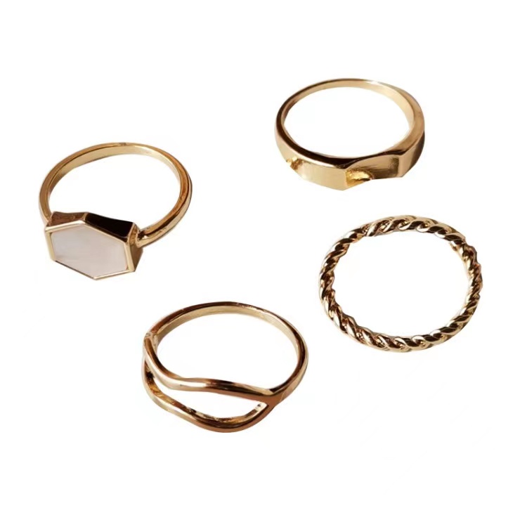 4pcs / set Cincin Jari Telunjuk Desain Geometri hollow Bahan resin metal