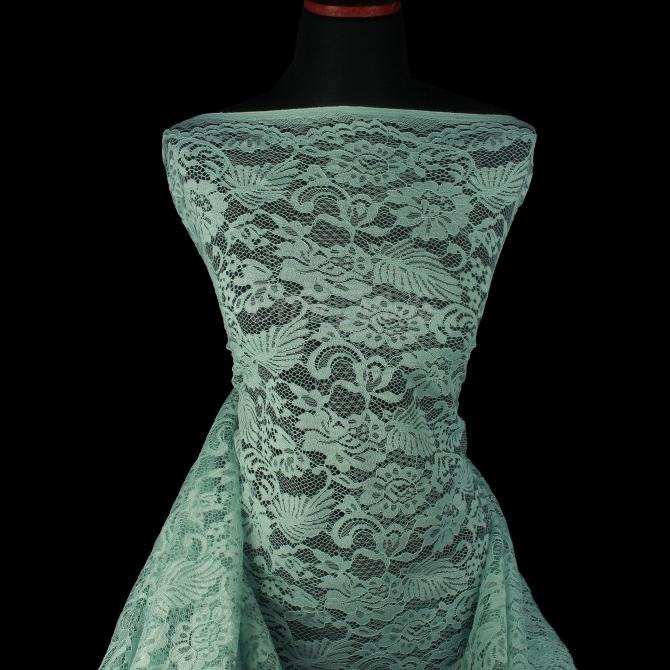 Brokat Kebaya Elegan Cord Motif Rose Daun (Hijau Mint) (Alta Moda)*