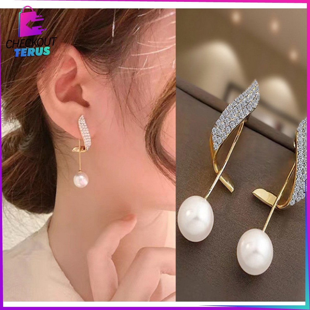 CT K119 Anting Mutiara Gaya Korea Motif Pita Aksesoris Fashion Wanita Anting Rumbai Panjang Elegant Anting Korea Wanita