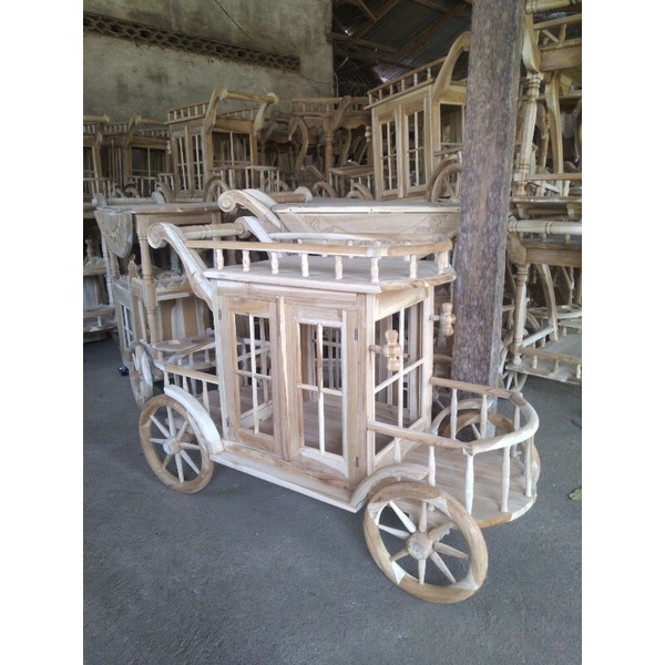 ( Real Pict ) Meja Teh Dorong Gerbong Meja Troly Dorong Kayu Jati