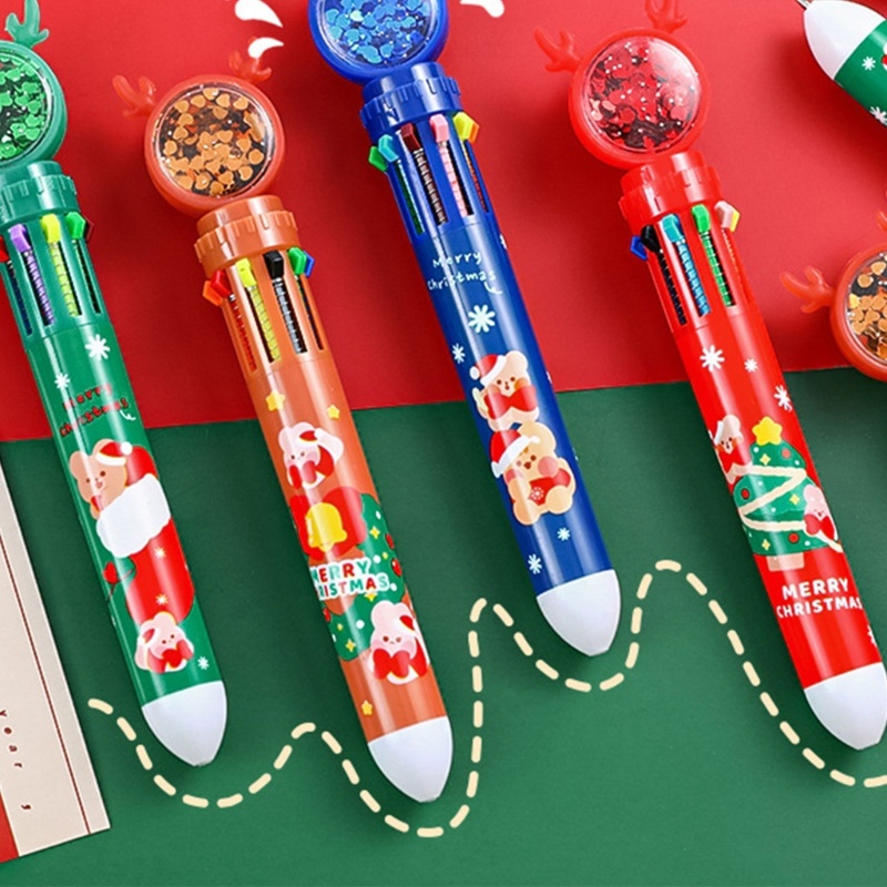 Zzz 10in1 Pulpen Retractable 10 Warna Motif Rusa Natal