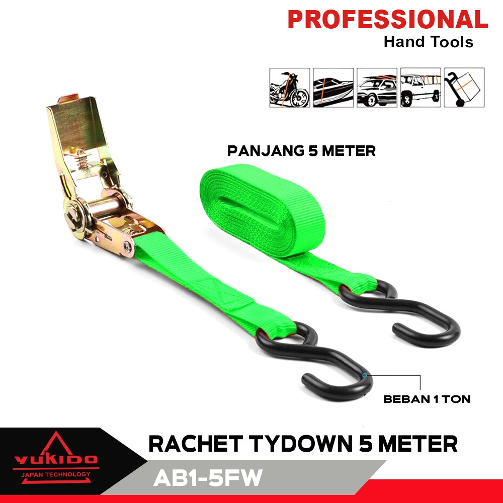 TERMURAH !!! RACHET TIE DOWN 1 INCHI X 5M YUKIDO RATCHET TALI PENGIKAT BARANG MOTOR