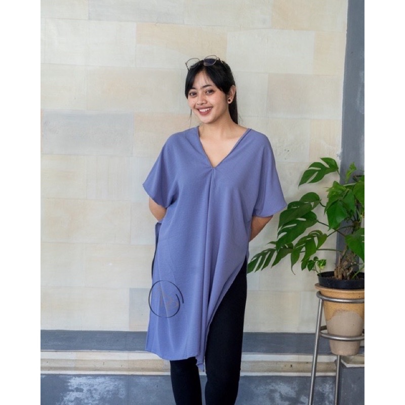 Long Square Top Crinkle Nagita Atasan Wanita V-neck Oversize