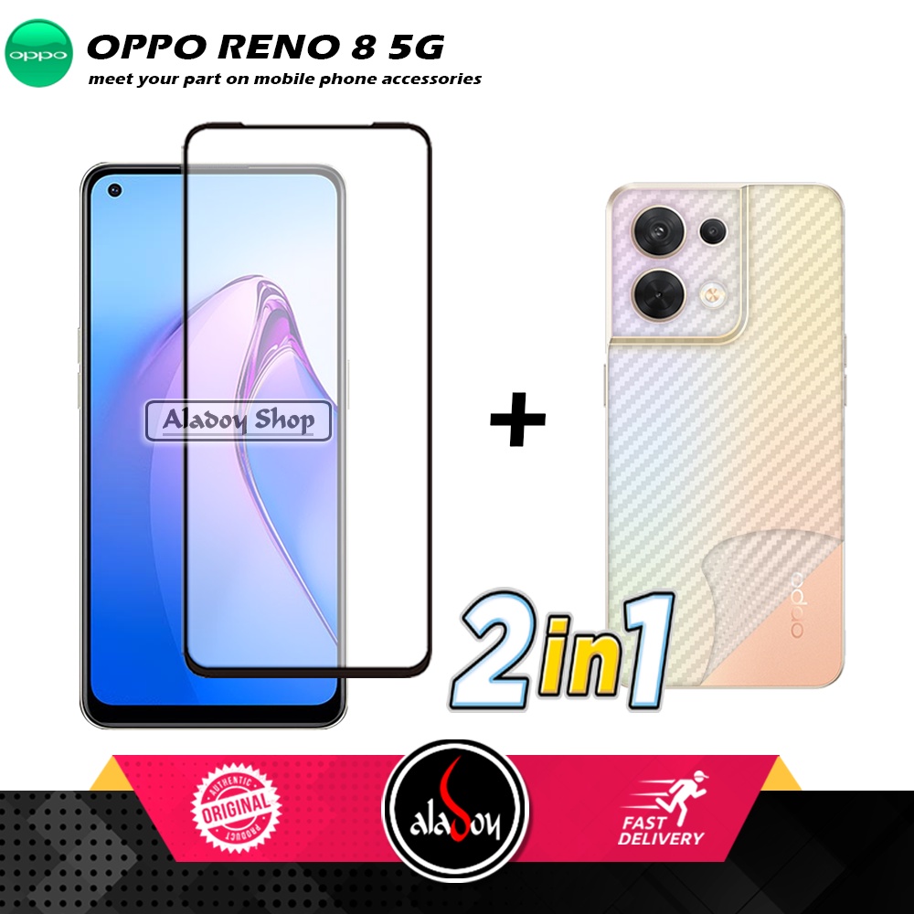 PAKET 2 IN 1 Tempered Glass Layar Oppo Reno 8 5G + Skin Carbon Film 3D