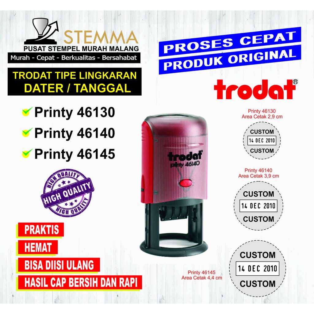 

Stempel Custom Trodat Printy 46130 46140 46145 Original Praktis Tinggal Pake