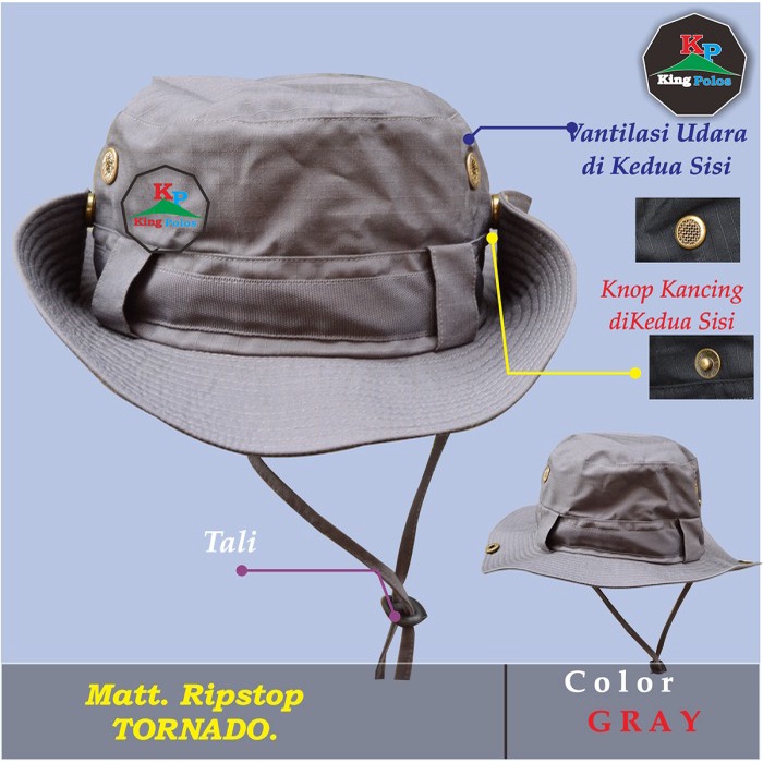 topi pantai wanita Gunung Pria Wanita Bertali ABU - Rimba Polos Kancing Samping - ABU-ABU., LINGKAR 
