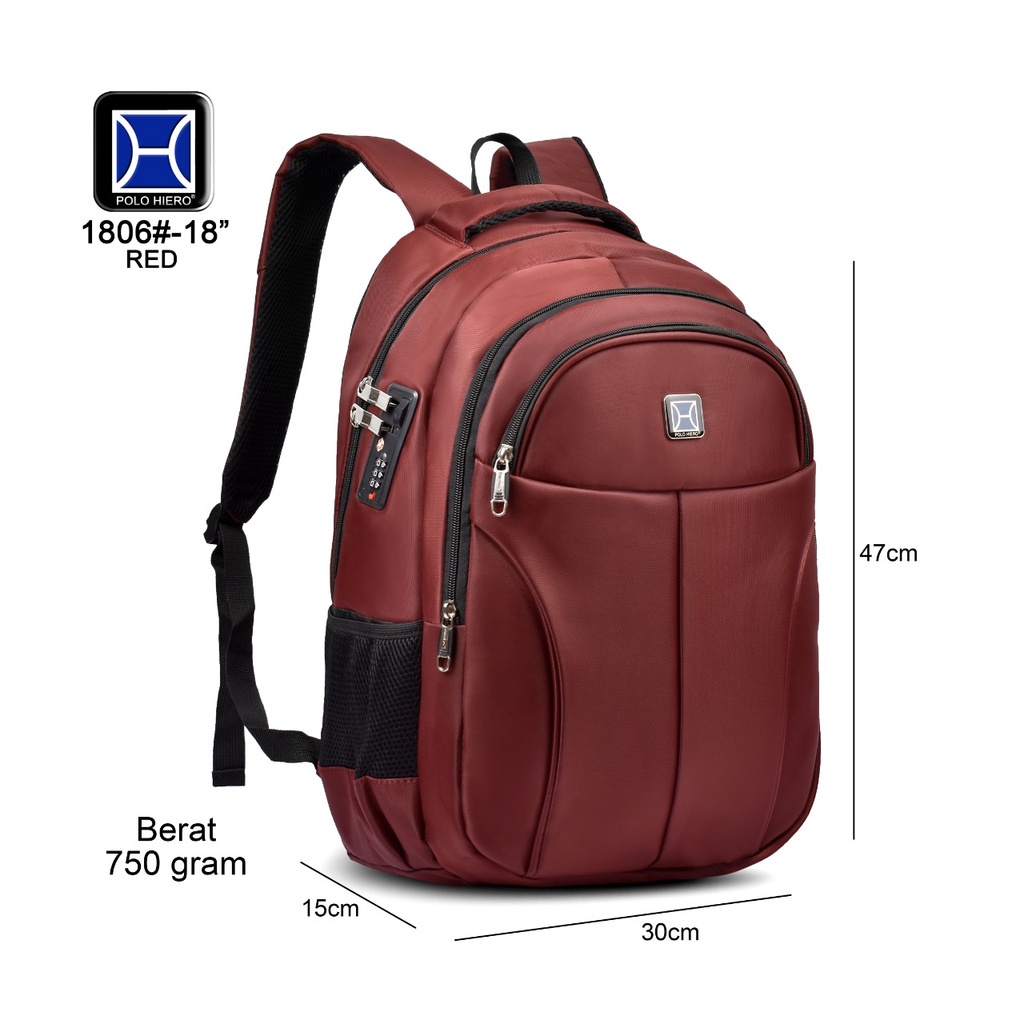 (RF) Tas Ransel Sekolah Polo Hiero 1806 Gembok Backpack Import Tas Pria Punggung (Free Rain Cover)